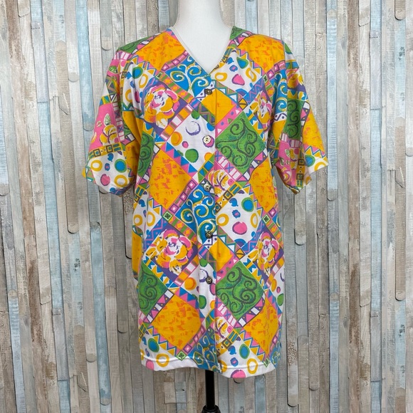 Vintage 80s 90s 20W Center Aisle Plus Size Printed Button Down Shirt Top Shacket - Picture 3 of 7